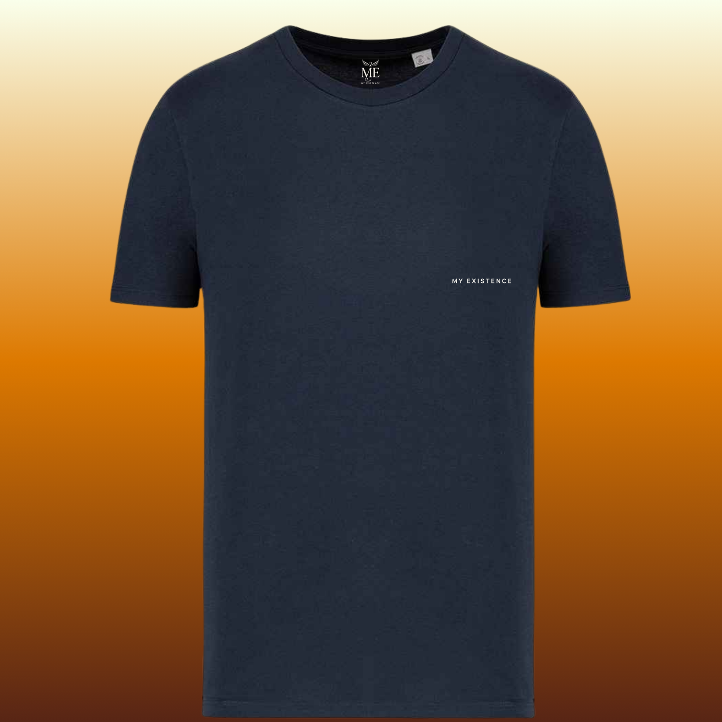 ME | Unisex Round Neck T-Shirt White/Navy– “Discipline. Darkness. Design.” (Back Print) | Dark Aesthetic, Existential Quote, Minimalist Streetwear